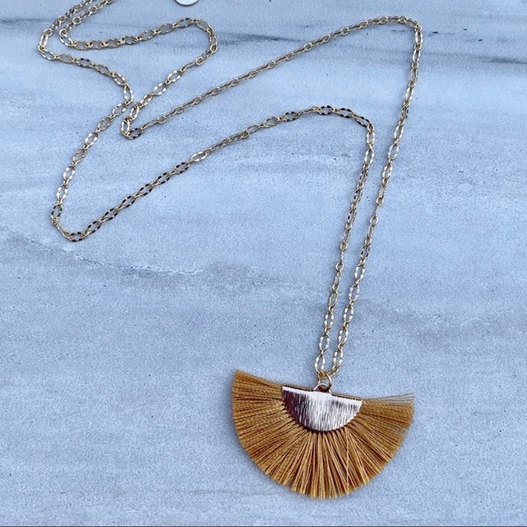 Pure Silk Fan Tassel Boho 22K Gold Necklace - Picture 3 of 9